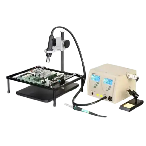 High-precision PCB holder clamp for secure positioning during soldering and electronic repairs. Compatible with various PCB sizes, ensuring stability and accuracy for professional and DIY electronics.