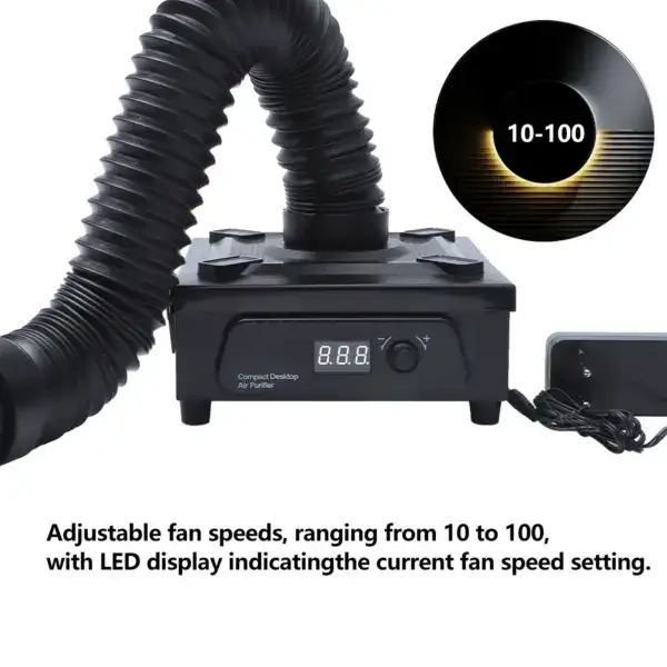Adjustable fan speeds from 10 to 100 with LED display.