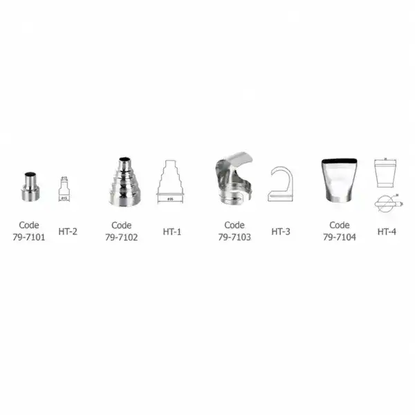 Collection of parts for 1500W hot air paint stripping gun, including nozzles, tips, and accessories for efficient paint removal.