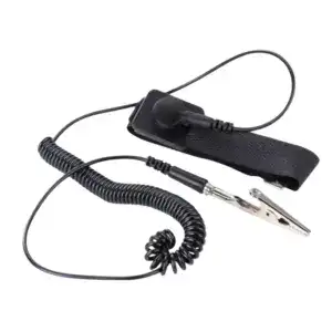 Anti-static wrist strap for ESD protection and grounding during electronic assembly and repair. Ensures safe handling of sensitive electronic components by preventing static discharge.