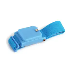 Blue anti-static wrist strap without cord, designed for electrostatic discharge protection during electronic work. Comfortable, lightweight, and easy to wear for safe handling of sensitive components.