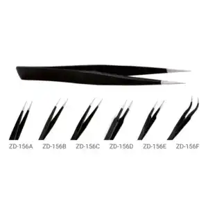 High-precision ESD tweezers designed for delicate electronic component handling, anti-static, anti-magnetic, ideal for circuit board assembly and repair.