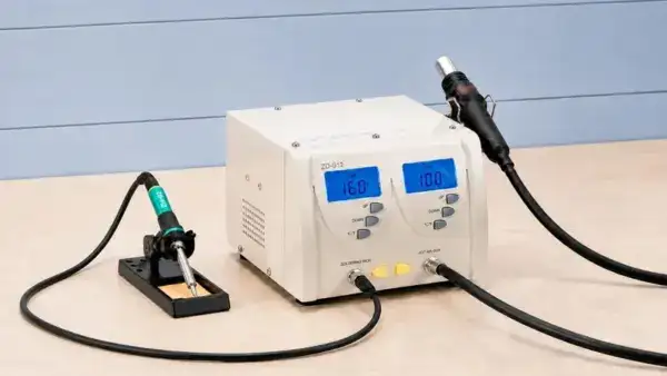 High-precision professional soldering station with digital temperature controls and adjustable settings for electronic repairs.